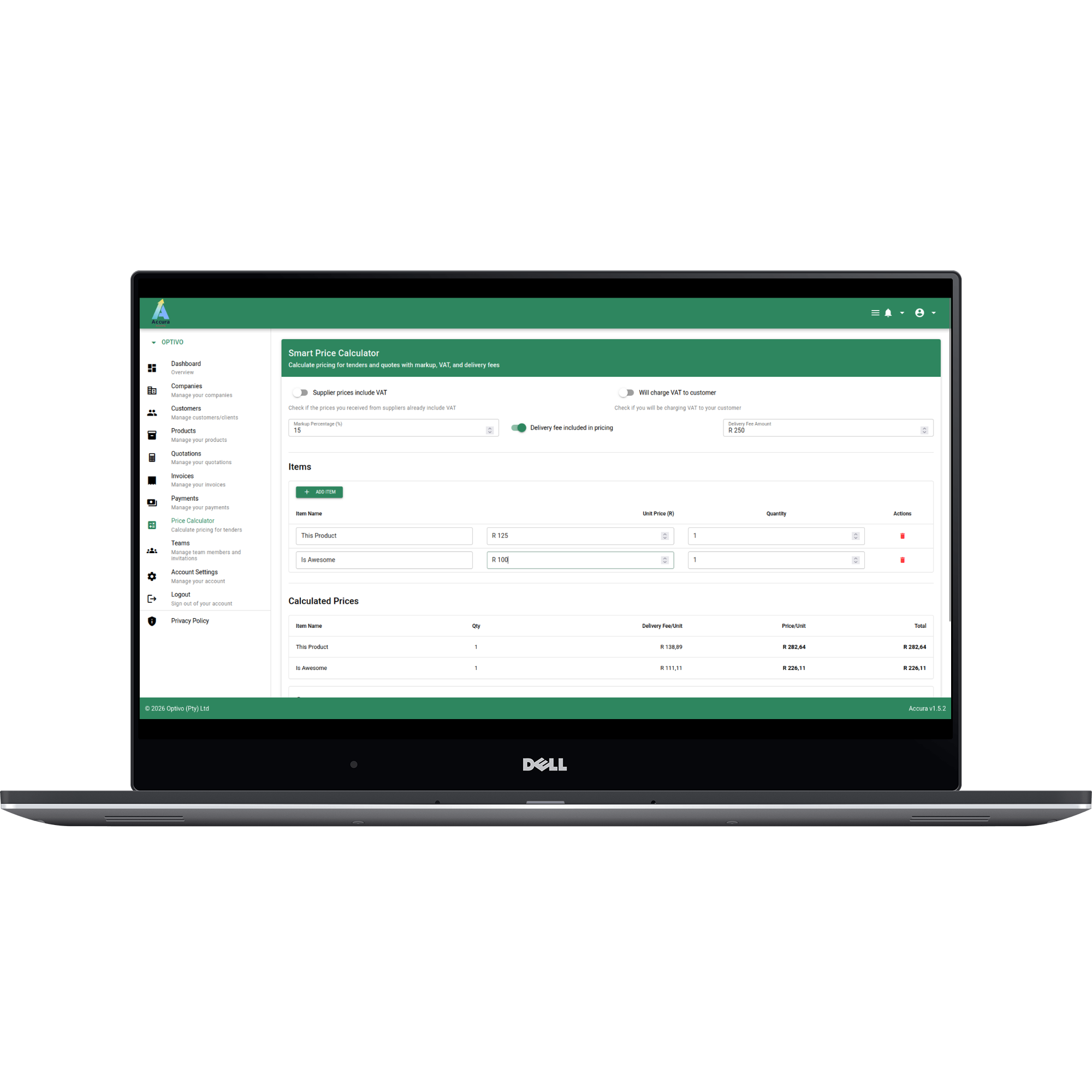 Accura calculator on desktop